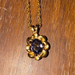 NOS Vintage Lavender Glass Crystal Dainty Pendant Necklace